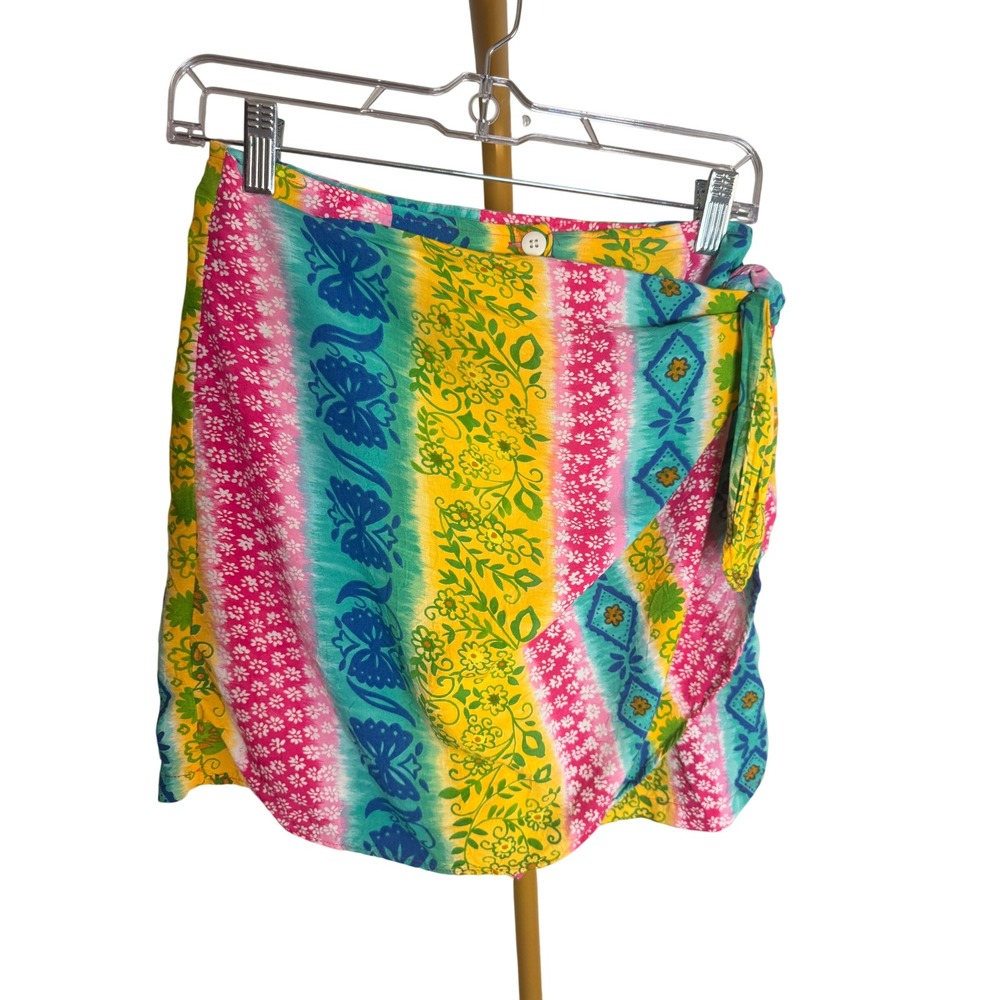 Jams World Wrap Skort Womens Small Multicolor Rayon Tropical See‎ Flaw